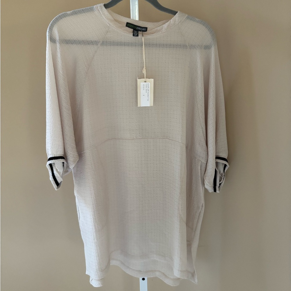Elegant Beige Long Sleeve Shirt with Black Accents
